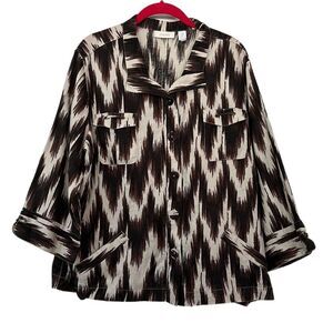 Chico’s Ikat Linen Button Up Top Jacket Size 3
